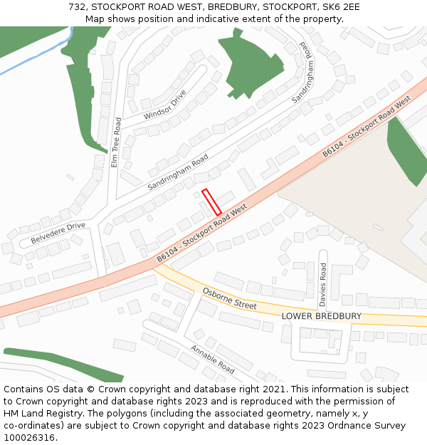 732, STOCKPORT ROAD WEST, BREDBURY, STOCKPORT, SK6 2EE: Location map and indicative extent of plot