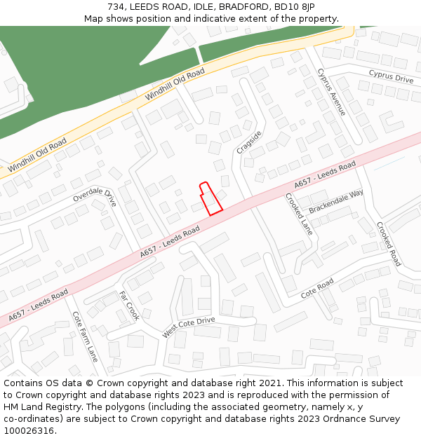 734, LEEDS ROAD, IDLE, BRADFORD, BD10 8JP: Location map and indicative extent of plot