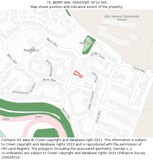 74, BERRY WAY, ANDOVER, SP10 3XS: Location map and indicative extent of plot