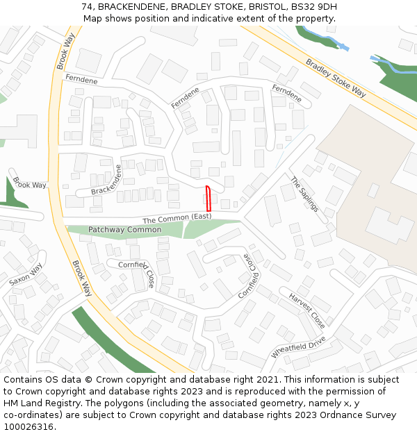 74, BRACKENDENE, BRADLEY STOKE, BRISTOL, BS32 9DH: Location map and indicative extent of plot