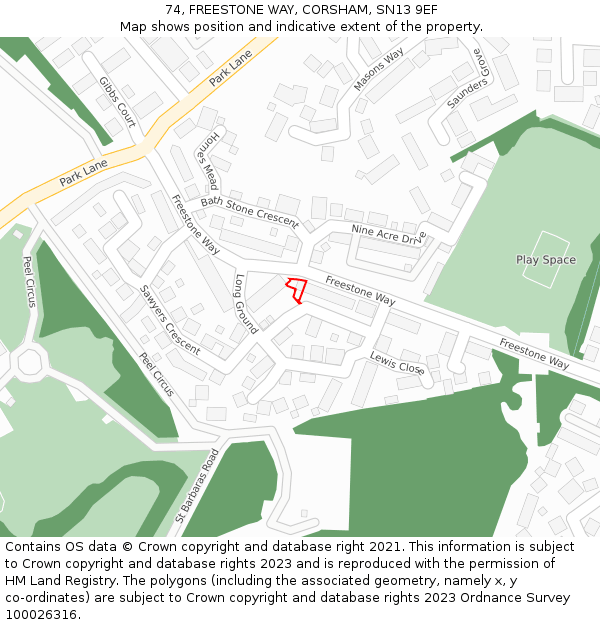 74, FREESTONE WAY, CORSHAM, SN13 9EF: Location map and indicative extent of plot
