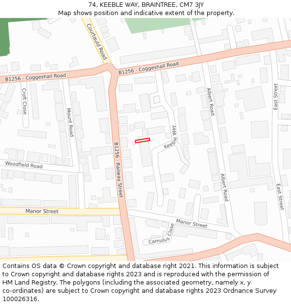 74, KEEBLE WAY, BRAINTREE, CM7 3JY: Location map and indicative extent of plot