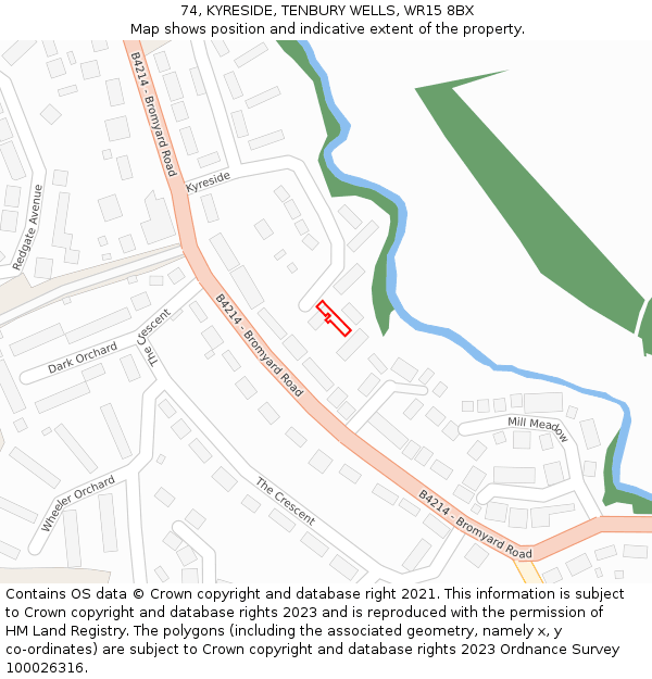 74, KYRESIDE, TENBURY WELLS, WR15 8BX: Location map and indicative extent of plot
