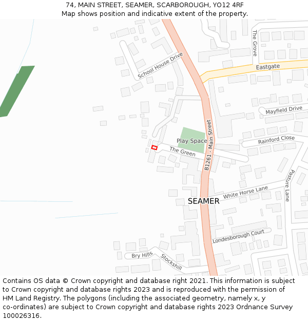 74, MAIN STREET, SEAMER, SCARBOROUGH, YO12 4RF: Location map and indicative extent of plot