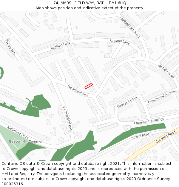 74, MARSHFIELD WAY, BATH, BA1 6HQ: Location map and indicative extent of plot