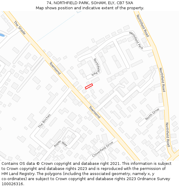 74, NORTHFIELD PARK, SOHAM, ELY, CB7 5XA: Location map and indicative extent of plot