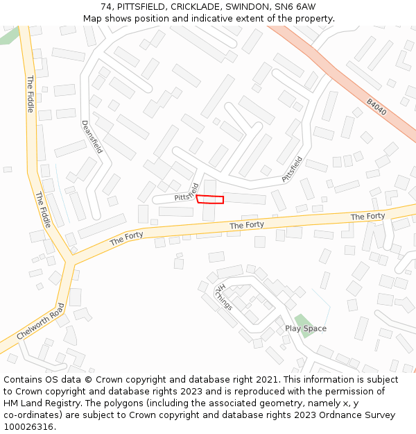 74, PITTSFIELD, CRICKLADE, SWINDON, SN6 6AW: Location map and indicative extent of plot