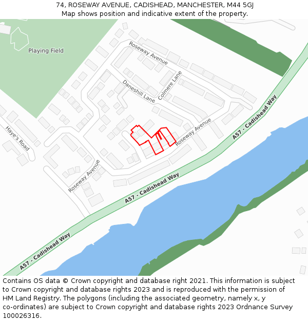74, ROSEWAY AVENUE, CADISHEAD, MANCHESTER, M44 5GJ: Location map and indicative extent of plot