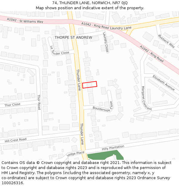 74, THUNDER LANE, NORWICH, NR7 0JQ: Location map and indicative extent of plot