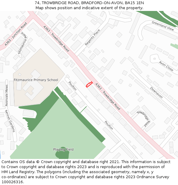74, TROWBRIDGE ROAD, BRADFORD-ON-AVON, BA15 1EN: Location map and indicative extent of plot