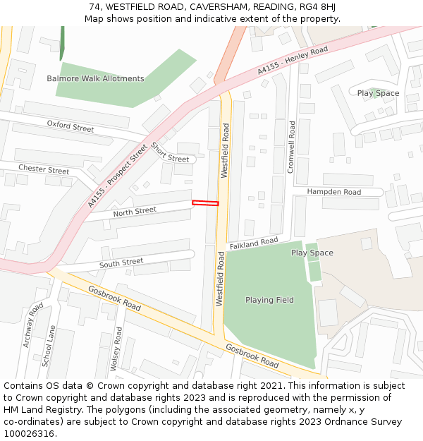 74, WESTFIELD ROAD, CAVERSHAM, READING, RG4 8HJ: Location map and indicative extent of plot