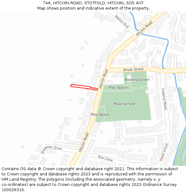 74A, HITCHIN ROAD, STOTFOLD, HITCHIN, SG5 4HT: Location map and indicative extent of plot
