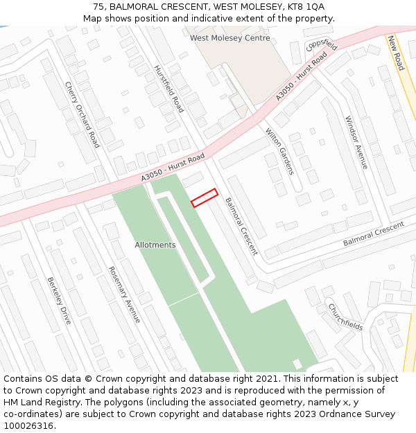 75, BALMORAL CRESCENT, WEST MOLESEY, KT8 1QA: Location map and indicative extent of plot