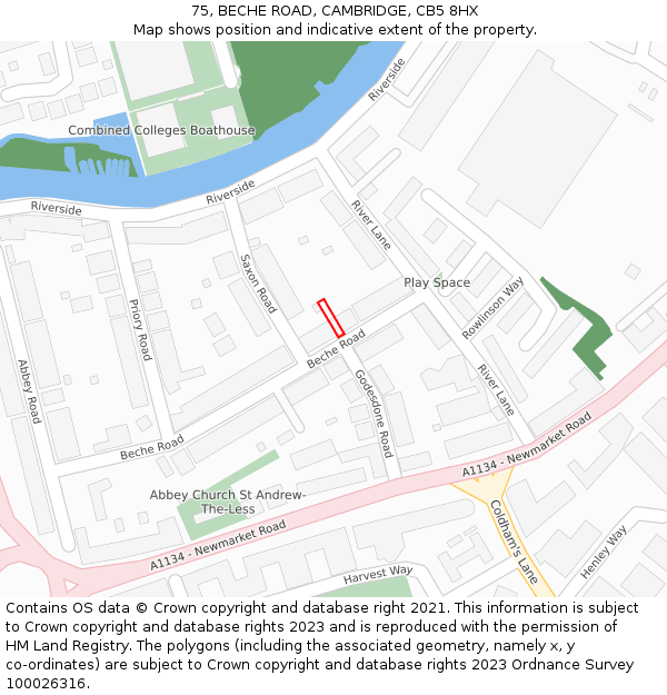 75, BECHE ROAD, CAMBRIDGE, CB5 8HX: Location map and indicative extent of plot