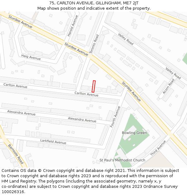 75, CARLTON AVENUE, GILLINGHAM, ME7 2JT: Location map and indicative extent of plot