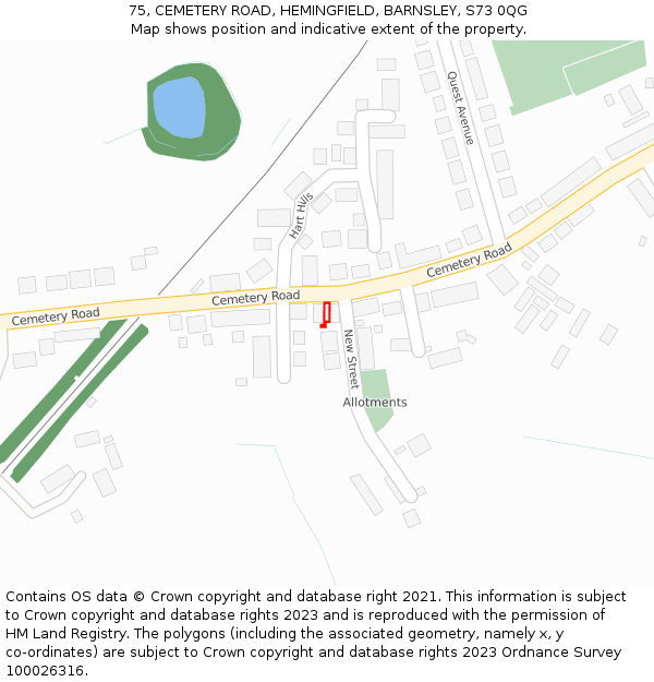 75, CEMETERY ROAD, HEMINGFIELD, BARNSLEY, S73 0QG: Location map and indicative extent of plot
