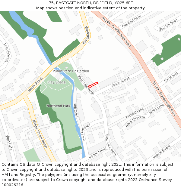 75, EASTGATE NORTH, DRIFFIELD, YO25 6EE: Location map and indicative extent of plot