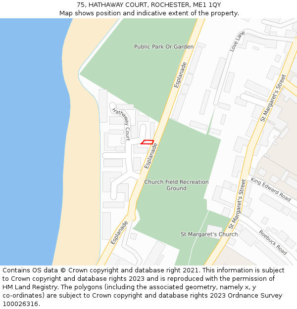 75, HATHAWAY COURT, ROCHESTER, ME1 1QY: Location map and indicative extent of plot