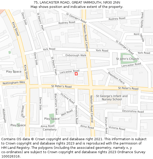 75, LANCASTER ROAD, GREAT YARMOUTH, NR30 2NN: Location map and indicative extent of plot