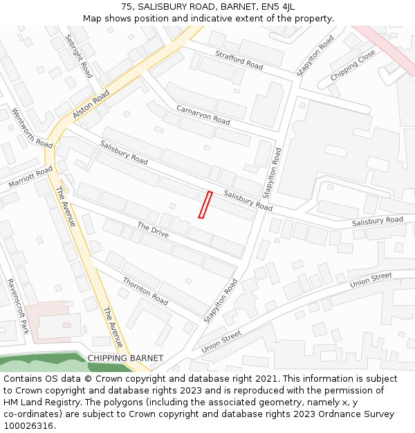 75, SALISBURY ROAD, BARNET, EN5 4JL: Location map and indicative extent of plot
