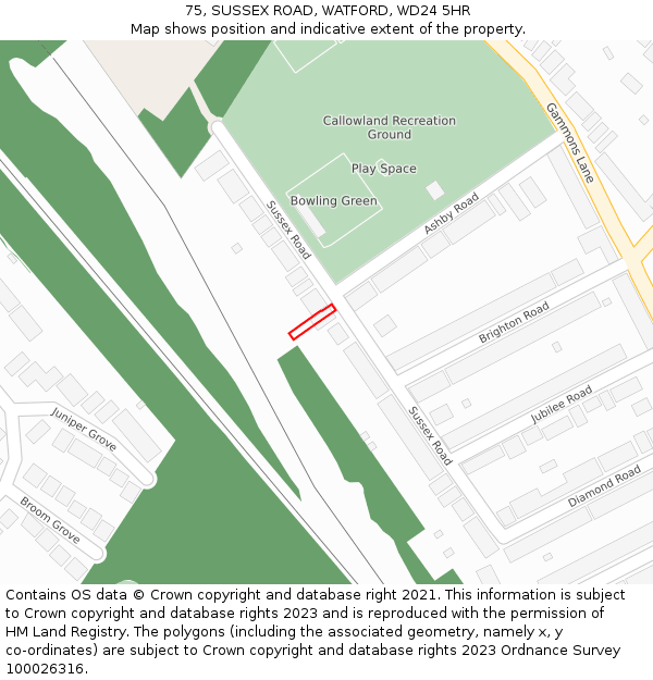 75, SUSSEX ROAD, WATFORD, WD24 5HR: Location map and indicative extent of plot