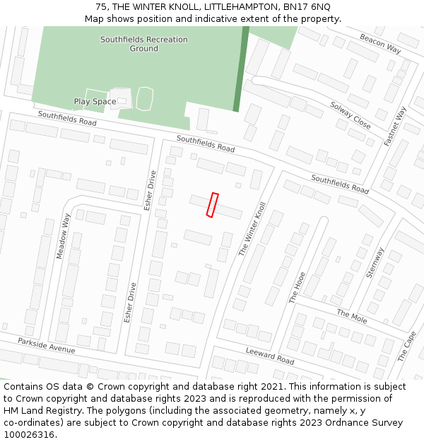 75, THE WINTER KNOLL, LITTLEHAMPTON, BN17 6NQ: Location map and indicative extent of plot