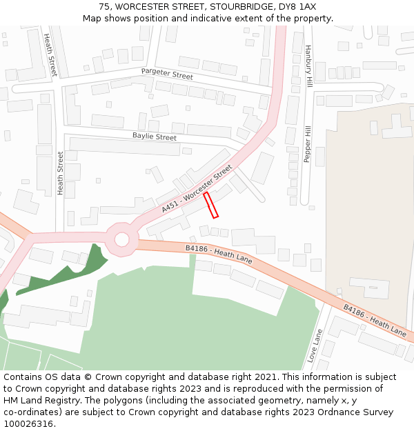 75, WORCESTER STREET, STOURBRIDGE, DY8 1AX: Location map and indicative extent of plot