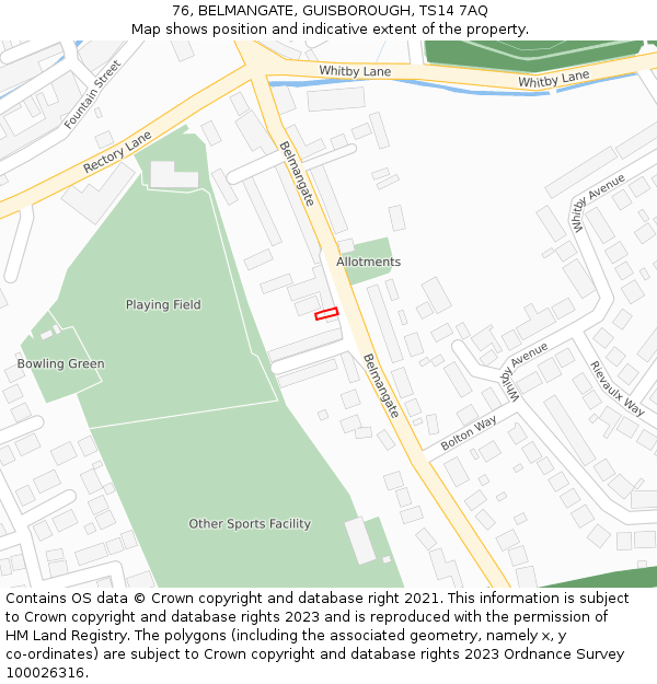 76, BELMANGATE, GUISBOROUGH, TS14 7AQ: Location map and indicative extent of plot