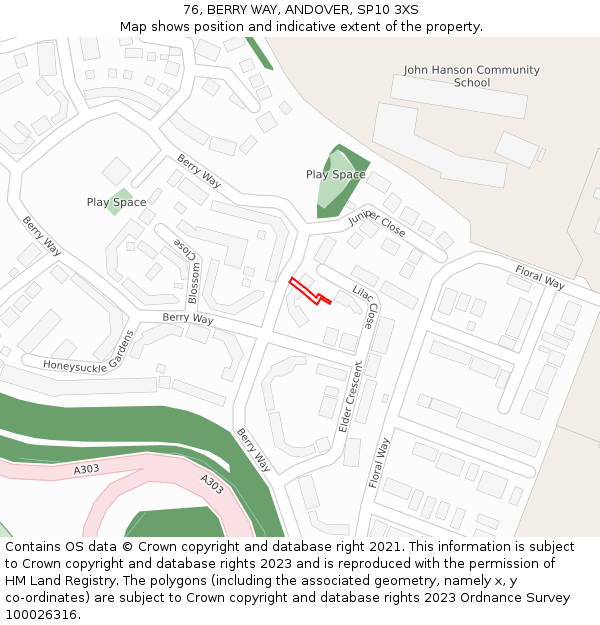 76, BERRY WAY, ANDOVER, SP10 3XS: Location map and indicative extent of plot