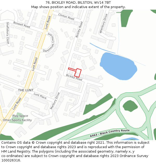 76, BICKLEY ROAD, BILSTON, WV14 7BT: Location map and indicative extent of plot
