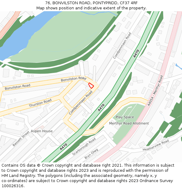 76, BONVILSTON ROAD, PONTYPRIDD, CF37 4RF: Location map and indicative extent of plot