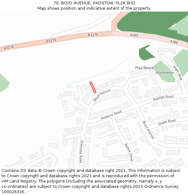 76, BOYD AVENUE, PADSTOW, PL28 8HD: Location map and indicative extent of plot