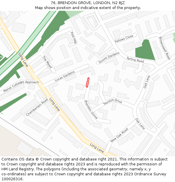 76, BRENDON GROVE, LONDON, N2 8JZ: Location map and indicative extent of plot