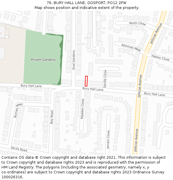 76, BURY HALL LANE, GOSPORT, PO12 2PW: Location map and indicative extent of plot