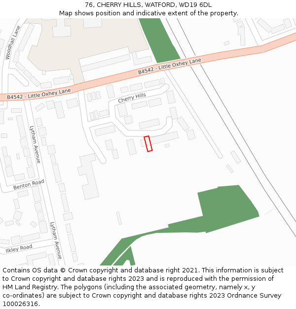 76, CHERRY HILLS, WATFORD, WD19 6DL: Location map and indicative extent of plot