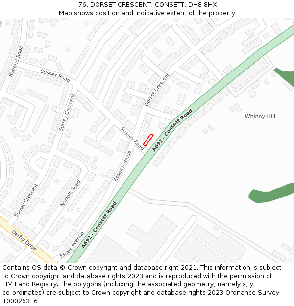 76, DORSET CRESCENT, CONSETT, DH8 8HX: Location map and indicative extent of plot