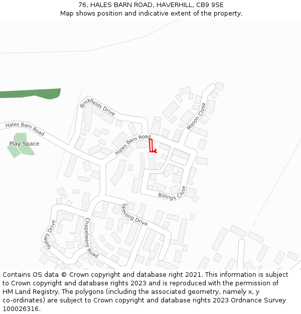 76, HALES BARN ROAD, HAVERHILL, CB9 9SE: Location map and indicative extent of plot
