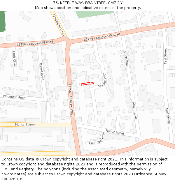 76, KEEBLE WAY, BRAINTREE, CM7 3JY: Location map and indicative extent of plot