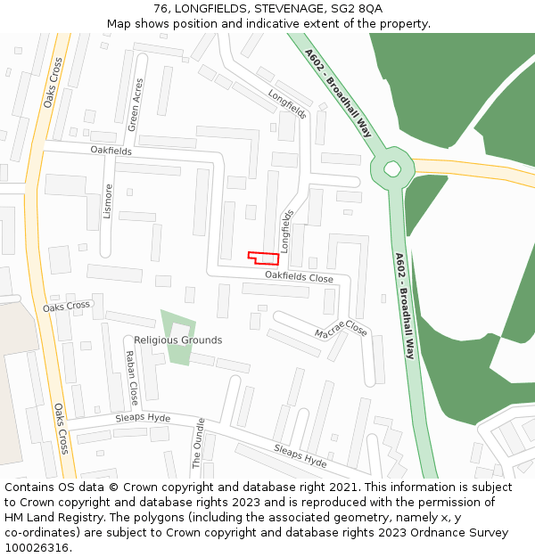 76, LONGFIELDS, STEVENAGE, SG2 8QA: Location map and indicative extent of plot