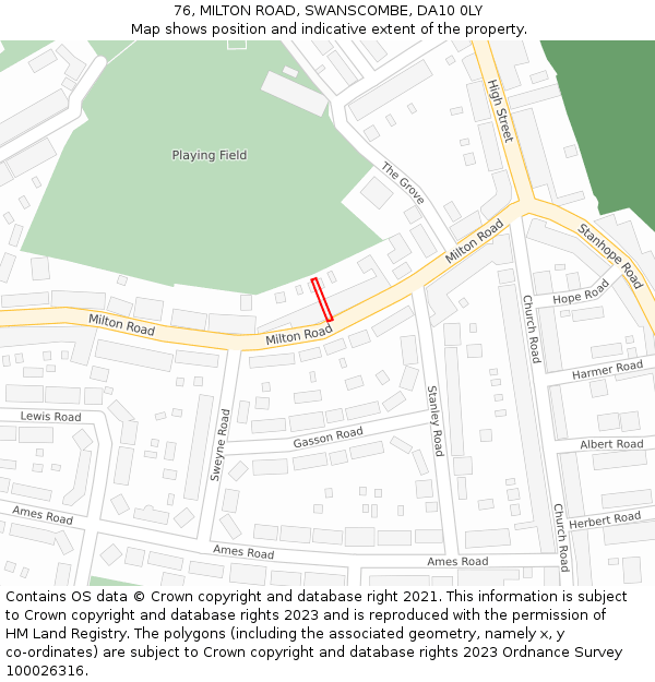 76, MILTON ROAD, SWANSCOMBE, DA10 0LY: Location map and indicative extent of plot