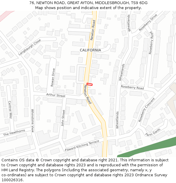 76, NEWTON ROAD, GREAT AYTON, MIDDLESBROUGH, TS9 6DG: Location map and indicative extent of plot
