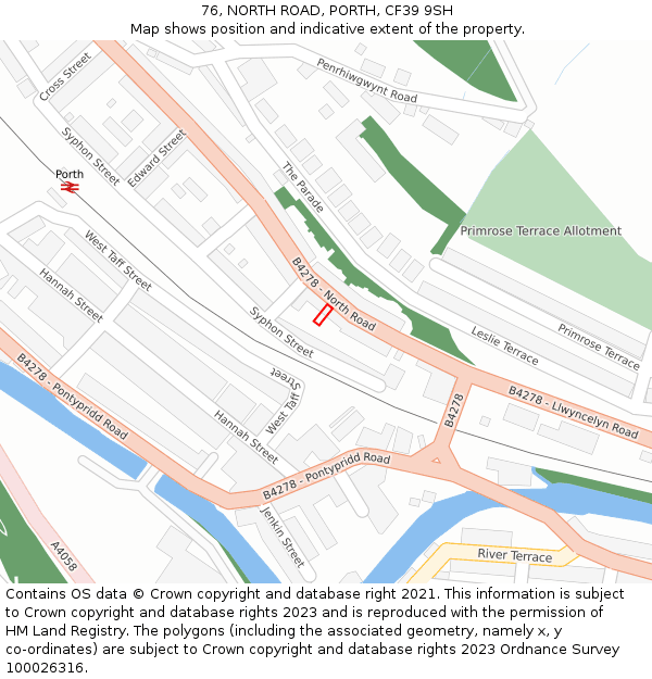 76, NORTH ROAD, PORTH, CF39 9SH: Location map and indicative extent of plot