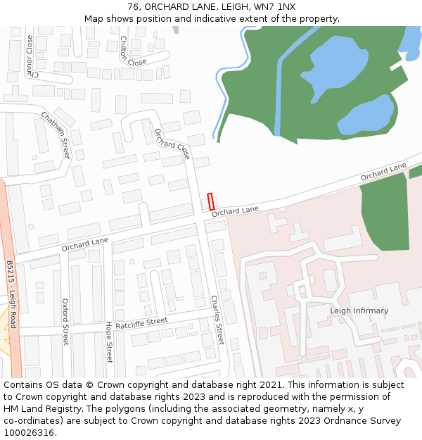 76, ORCHARD LANE, LEIGH, WN7 1NX: Location map and indicative extent of plot