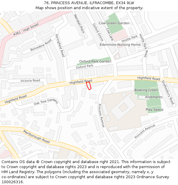 76, PRINCESS AVENUE, ILFRACOMBE, EX34 9LW: Location map and indicative extent of plot