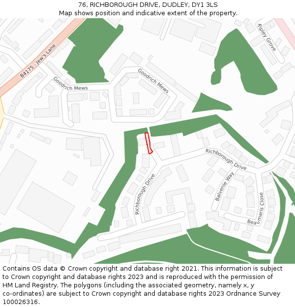 76, RICHBOROUGH DRIVE, DUDLEY, DY1 3LS: Location map and indicative extent of plot
