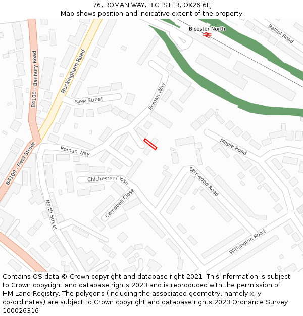 76, ROMAN WAY, BICESTER, OX26 6FJ: Location map and indicative extent of plot