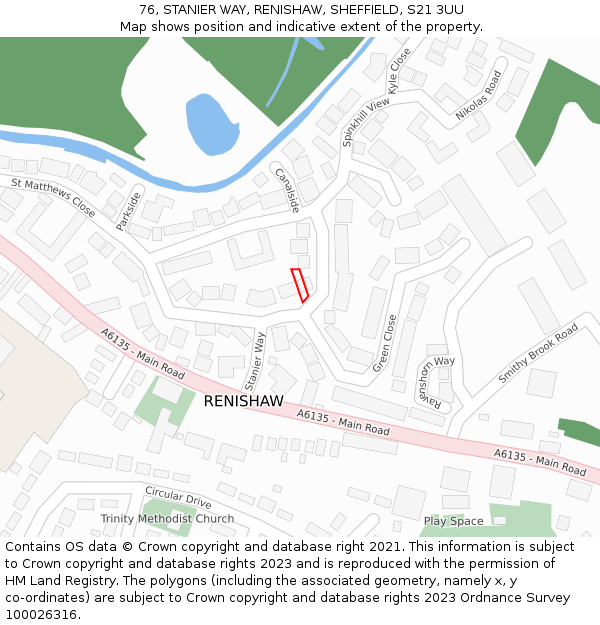 76, STANIER WAY, RENISHAW, SHEFFIELD, S21 3UU: Location map and indicative extent of plot