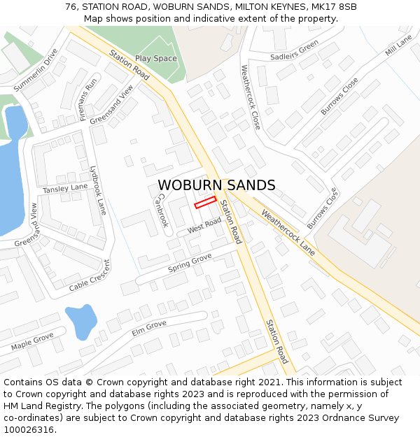 76, STATION ROAD, WOBURN SANDS, MILTON KEYNES, MK17 8SB: Location map and indicative extent of plot