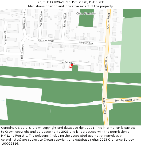 76, THE FAIRWAYS, SCUNTHORPE, DN15 7EF: Location map and indicative extent of plot