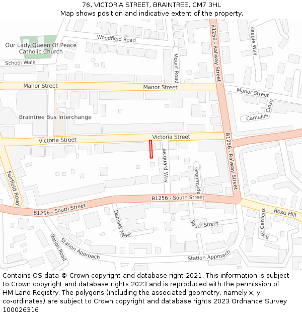 76, VICTORIA STREET, BRAINTREE, CM7 3HL: Location map and indicative extent of plot